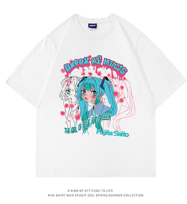日系卡通动漫初音未来t恤ins男女装漫画宽松情侣夏装